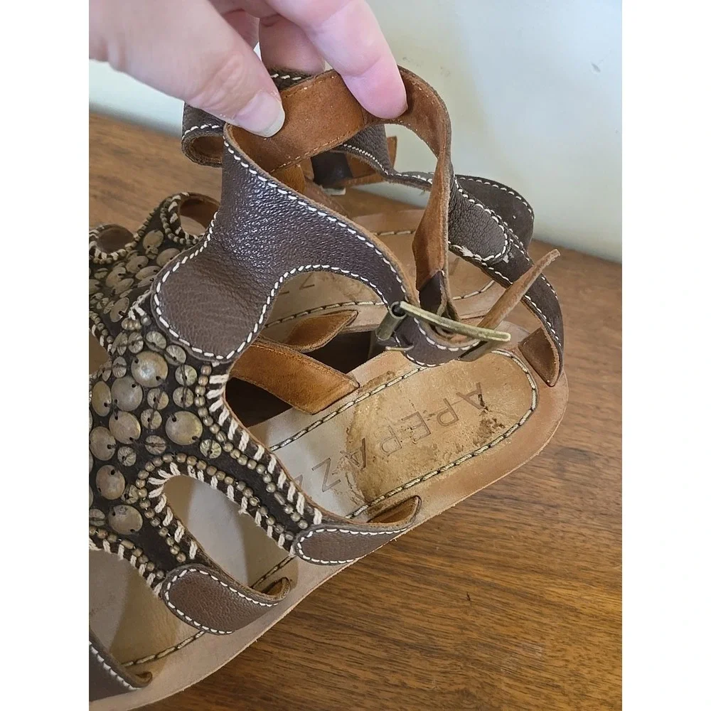 Apepazza Womens Brown Leather Strappy Block Heel Sandals Size 9.5 Boho